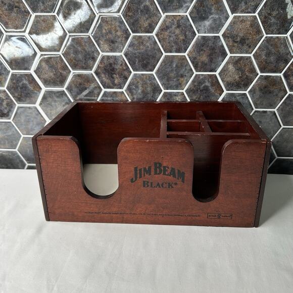 Jim Beam Black Bar Organizer Napkins Straws Caddy Dark Wood Finish *Blemishes - Picture 1 of 10